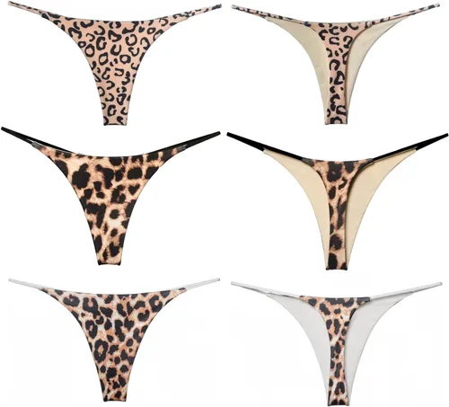 Vista 30 de Tanga de encaje sin costuras para mujer, ropa interior de cintura alta con tiras en G Serie 010-leopardo