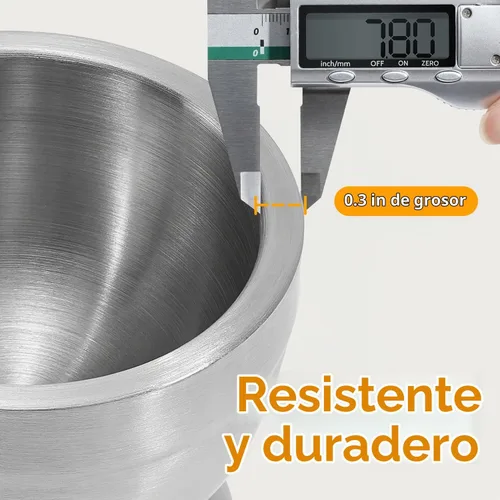 Vista 6 de Juego de mortero y mortero, acero inoxidable con base antideslizante