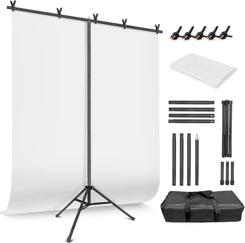 Vista 12 de Kit de soporte de telón de fondo para fotos de JEBUTU, fondo de fotos, telón de fondo blanco negro de 26.8x50 pulgadas con soporte de mesa