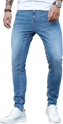 Vista 14 de HUNGSON Skinny Jeans for Men Stretch Slim Fit Ripped Distressed 2024-azul