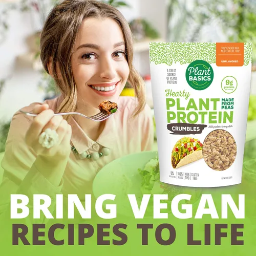 Vista 6 de Plant Basics - Proteína vegetal abundante - Crumble sin sabor, 1 libra - Condimento a base de plantas, como el jamón, 2 onzas - Sin OMG, sin gluten