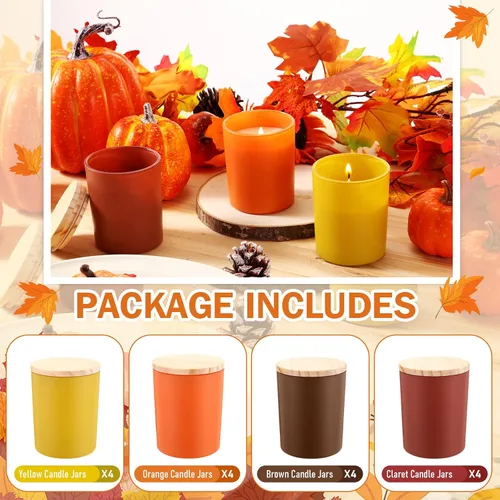 Vista 3 de Ziliny 16 tarros de vela de invierno para hacer velas vacías a granel, tarros de vidrio de 7 onzas con tapas de bambú, latas para almacenar