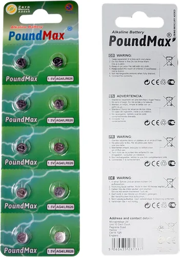 Vista 7 de PoundMax AG4 LR626 Baterías 1.5v Batería alcalina de botón - 10