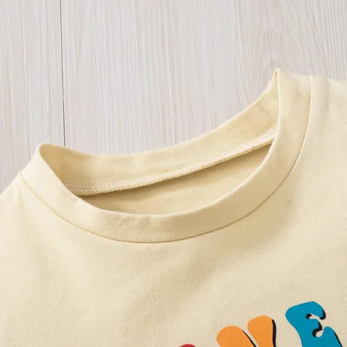 Vista 2 de Pudcoco Conjunto de camiseta de manga corta con letras y pantalones largos sólidos para el verano