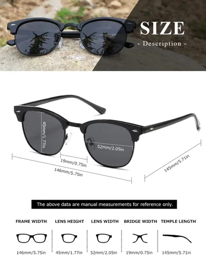 Vista 139 de AEVOGUE Gafas de sol polarizadas para mujeres y hombres semi marco retro gafas de sol AE0369