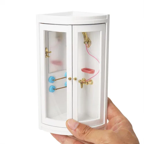 Vista 2 de Odoria Cabina de ducha para casa de muñecas en miniatura: esquina de ducha a escala 1/12 para baño moderno - Mini muebles de madera blanco