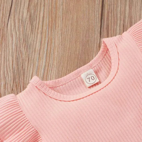 Vista 2 de TBUIALL Mameluco de color sólido estampado a rayas con cuello redondo y estampado floral para bebé niña