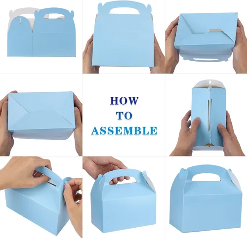 Vista 7 de DjinnGlory Paquete de 36 Cajas Pequeñas Azules de Obsequios para Fiestas, Cajas Gable, Cajas de Regalo de Papel para Baby Shower, Cumpleaños, Fiesta