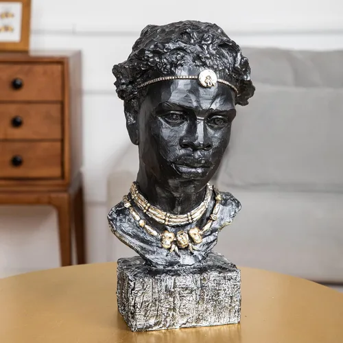 Vista 3 de Leekung Figura de resina de escultura africana, decoración del hogar hecha a mano, 12.2 x 6.3 x 4.3 pulgadas, color negro