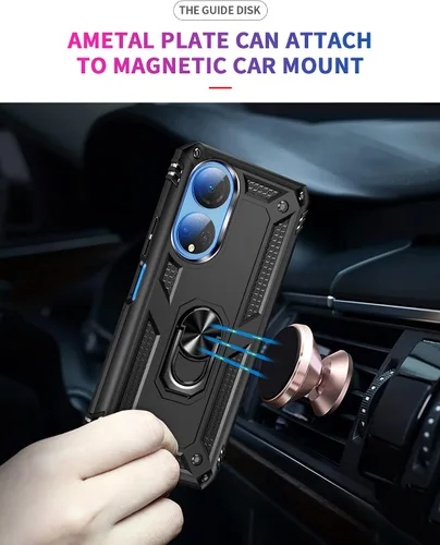 Vista 2 de Compatible con Honor X7, funda híbrida resistente con soporte giratorio y placa magnética para Honor X7