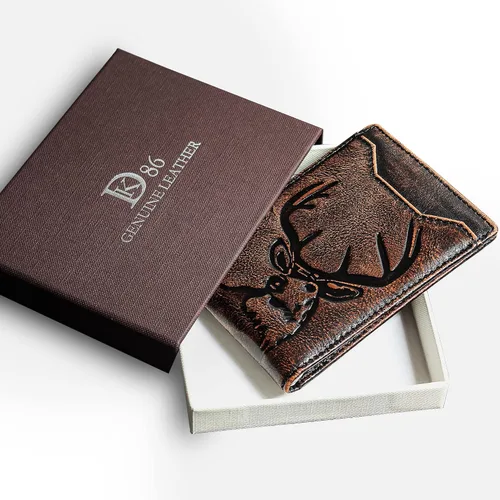 Vista 6 de DK86 Mens Deer Slim Wallet with Money Clip Minimalist Bifold Front Pocket wallet for Men RFID Blocking Full Grain Leather with Hand Burnished
