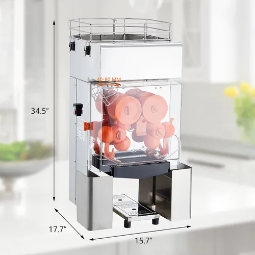 Vista 3 de Garvee Exprimidor comercial, extractor de jugo de alimentación automático de 110 V, exprimidor naranja de 120 W para 20-30 por minuto, con caja