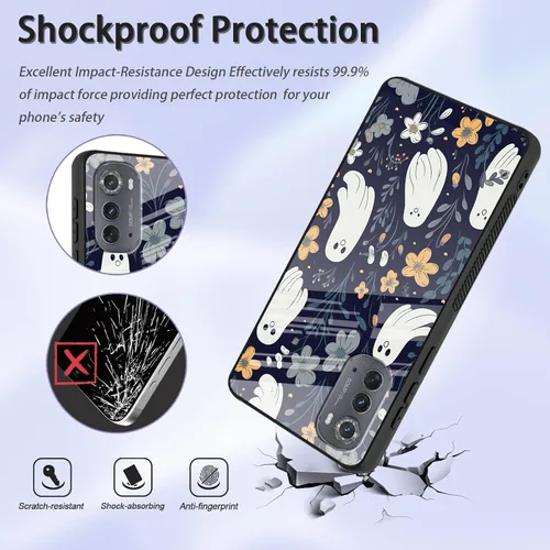 Vista 4 de Funda para Motorola Moto Edge 2022, cubierta trasera de vidrio templado con protector de pantalla, funda protectora a prueba de golpes para Motorola