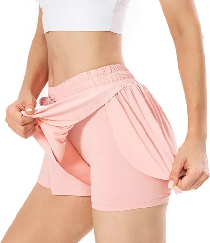 Vista 3 de Pantalones cortos fluidos, 2 en 1, con diseño de mariposa, pantalones cortos atléticos de cintura alta para mujer, entrenamiento, ciclismo, correr