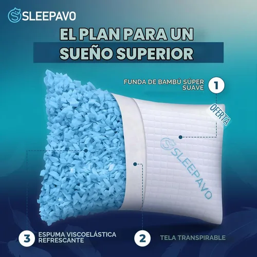 Vista 3 de Sleepavo Juego de 2 almohadas ajustables de espuma viscoelástica triturada