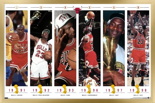 Vista 15 de Trends International Michael Jordan - Póster de pared de campeonatos, 22.4 pulgadas de largo x 14.7 pulgadas, versión enmarcada de madera de granero