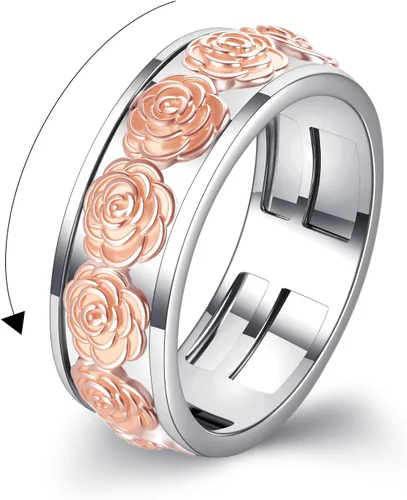 Vista 11 de POPLYKE Anillos giratorios de plata de ley para aliviar el estrés, joyería para regalar Girasol de abeja
