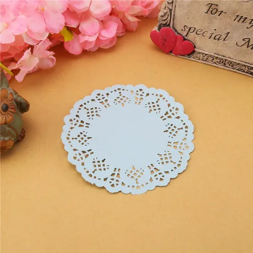 Vista 5 de DECORA Tapones redondos de encaje de papel azul de 3.5 pulgadas para decoración de vajilla, paquete de 100