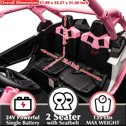 Vista 7 de 24V CAN-AM Maverick X3 con licencia de 2 plazas para niños UTV Rosa
