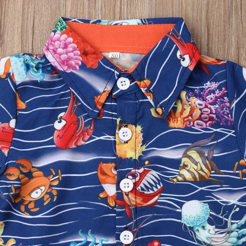 Vista 23 de Conjunto de camisa de manga corta con botones y pantalones cortos casuales con diseño de flamingo, para bebés y niños de 1 a 6 años, atuendos