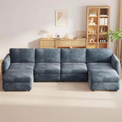 Vista 26 de Guyii Sofá Seccional de Terciopelo, Sofá Loveseat Moderno de Gran Tamaño con 2 Almohadas, Sofá Convertible de 81.88 pulgadas de Largo con Cojines