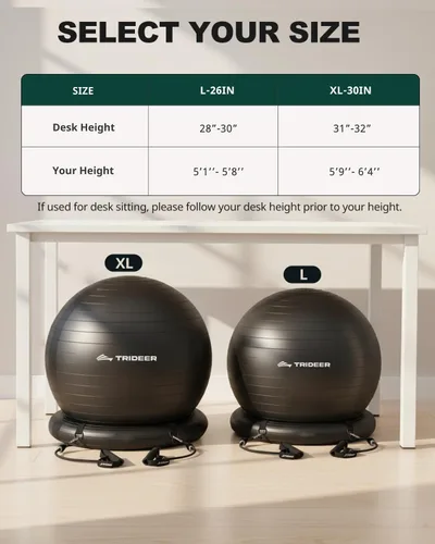 Vista 6 de Trideer Exercise Ball Chair with Base & Resistance Bands for Home Gym, Stability Ball Seat for Core Workout and Back Support