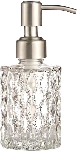 Vista 11 de YunNasi - Dispensador de jabón con bomba, diseño de cristal transparente, vintage y elegante, dispensador de jabón líquido recargable para encimera