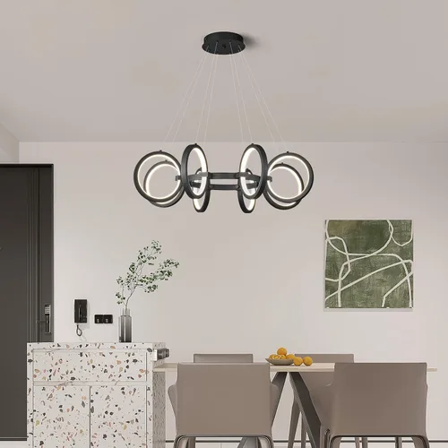 Vista 4 de Moderno candelabro LED regulable redondo, lámparas colgantes de 8 anillos, lámparas colgantes ajustables para cocina, isla, sala de estar, comedor