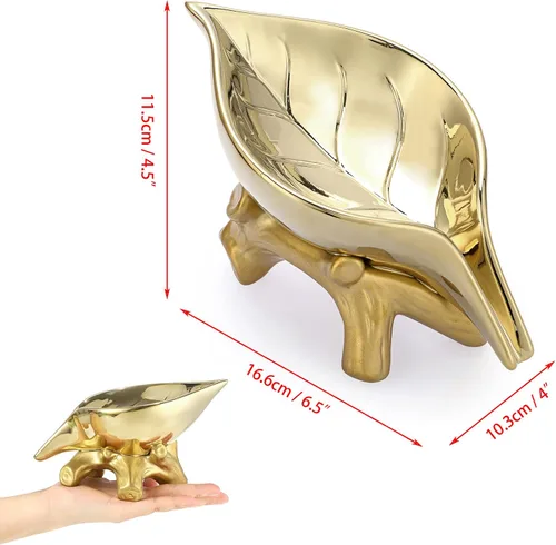 Vista 2 de JUXYES Jabonera de cerámica autodrenante, jabonera única en forma de hoja, bandeja decorativa para jabonera de mesa, ahorrador de jabón para bañera