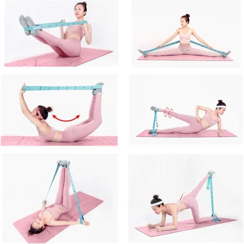 Vista 5 de Correas elásticas para tendones de isquiotibiales, banda elástica para ejercicio, esterilla de yoga, correas de transporte, equipo de ejercicio