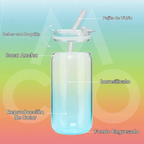 Vista 4 de COMI 6 piezas de vasos de vidrio con tapas y pajitas, vaso de vidrio para café helado, vasos de beber con dos cepillos de limpieza, juego de vasos