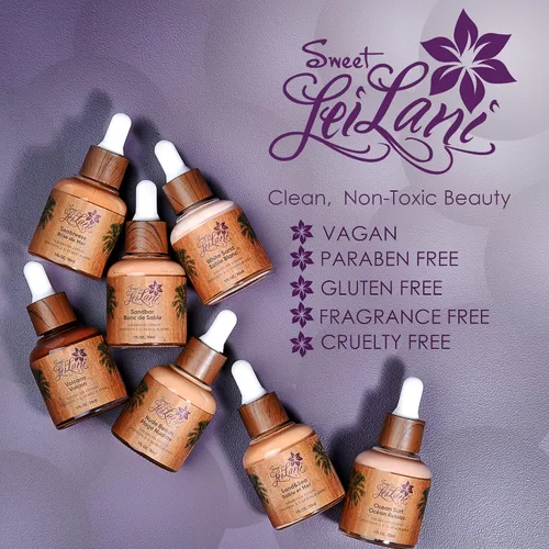 Vista 4 de Sweet LeiLani Base líquida, base de maquillaje impermeable de cobertura completa, vegana, libre de crueldad, 3 en 1, sin parabenos, gluten