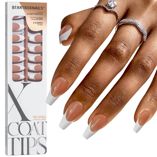 Vista 24 de BTArtboxnails XCOATTIPS White French Tip Press On Nails, XXS Squoval, Pink Lamp-Curable, 4-Week Wear, Natural Nail Look, Salon Quality Value at