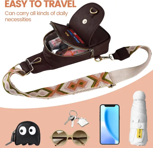 Vista 2 de KFXFENQ Bolso bandolera para mujer de piel sintética pequeño bolso bandolera multiusos para ciclismo para mujer Café Casual