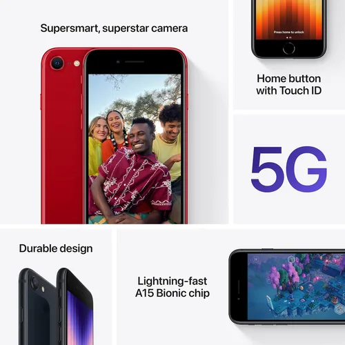 Vista 5 de Apple iPhone SE 2022 (64 GB, medianoche) [bloqueado] + suscripción a empresa de telefonía