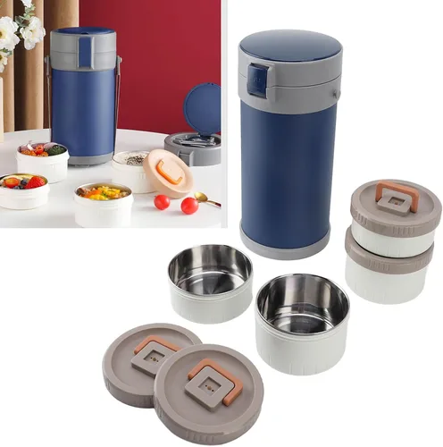 Vista 6 de para alimentos calientes, acero inoxidable 304 2.9L apilable aislado tarro de alimentos con 4 niveles, a prueba de fugas, lonchera térmica al vacío