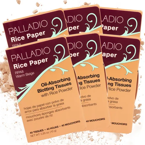 Vista 11 de Palladio Papel de arroz facial para piel grasa, hojas de secado facial hechas de arroz natural, papel absorbente de aceite con polvo de arroz, 2