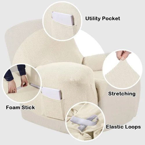 Vista 3 de Turquoize Funda elástica para silla reclinable, funda para sofá reclinable, funda de sofá de 1 pieza con bolsillo lateral, funda protectora