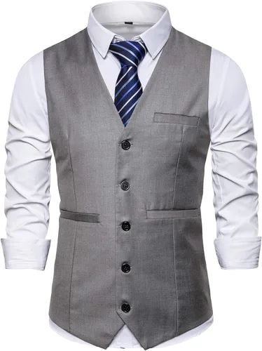 Vista 2 de DONGD Chaleco de traje formal para hombre, chaleco de vestir de negocios para traje o esmoquin