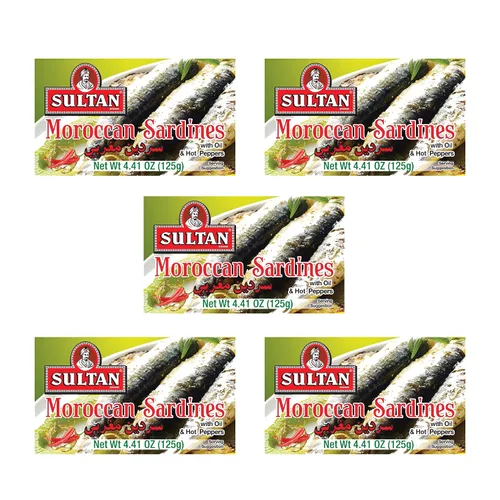 Vista 12 de Sultan Sardinas Marroquíes de Temporada en Aceite con Chiles, 100% Completamente Natural, Alta Proteína, Sin Aditivos, Sin Conservantes, Paleo