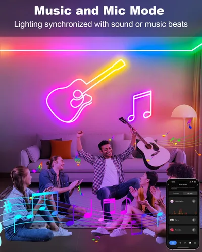 Vista 4 de echosari Tira de luces LED RGBIC inteligentes, tira de luces de neón de 33 pies que funciona con Alexa y Google Assistant, tira de luces de neón