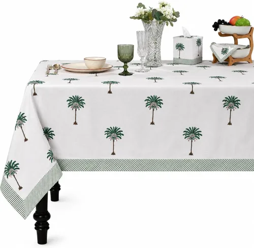 Vista 64 de Ridhi Mantel rectangular con estampado de bloque de mano verde espárragos Espárragos Verde Gadd