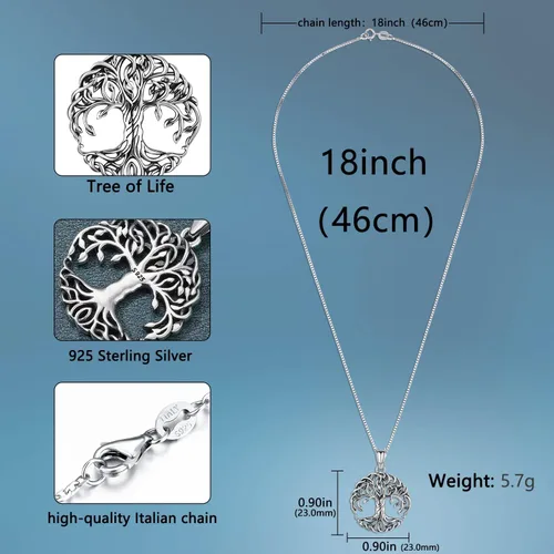 Vista 2 de Aniu Tree of Life Necklace for Women, 925 Sterling Silver Mother of Pearl Family Palm Tree Charm Pendant Jewelry for Birthday Christmas Gift