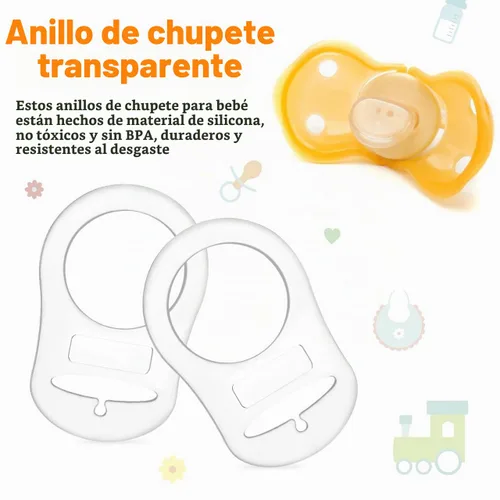 Vista 5 de 10 anillos adaptadores de silicona para bebés y clip compatibles con MAM (suave y transparente)