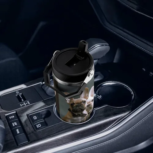 Vista 7 de French Bulldog Puppies Tumbler with Handle 30oz Vacuum Insulated Stainless Steel Water Bottle Leakproof Hot Coffee Travel Mug Iced Coffee Cup