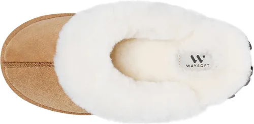 Vista 3 de WaySoft Pantuflas de piel de oveja australiana auténtica, 100% piel de oveja dura para mujer, para interiores y exteriores, pantuflas de lana cálida