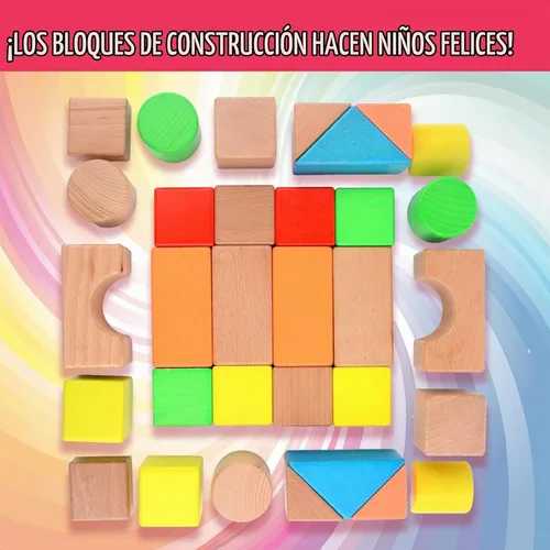 Vista 7 de Migargle Juego de bloques de construcción de madera grande - Juguetes educativos de aprendizaje preescolar con bolsa de transporte, bloques