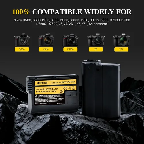 Vista 2 de Batmax 2 baterías EN-EL15C EN-EL15C de 2280 mAh + cargador USB LED con puerto tipo C para Nikon EN-EL15A EL15b Z5, Z6, Z8, Z6 II, Z7II, D780, D850