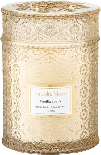Vista 15 de LA JOLIE MUSE Vela de vainilla y coco – Coco, freesia y vainilla Vela de mecha de madera grande de 19 oz Cera de soja natural 90 horas de Isla