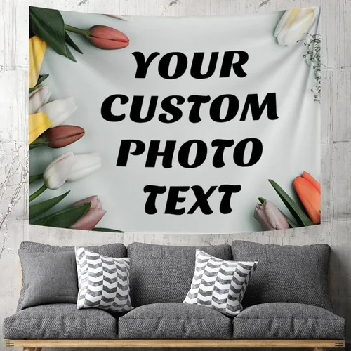 Vista 11 de Tapiz personalizado para cargar imágenes con fotos y textos, tapiz personalizado para colgar en la pared, manta de telón de fondo para decoración